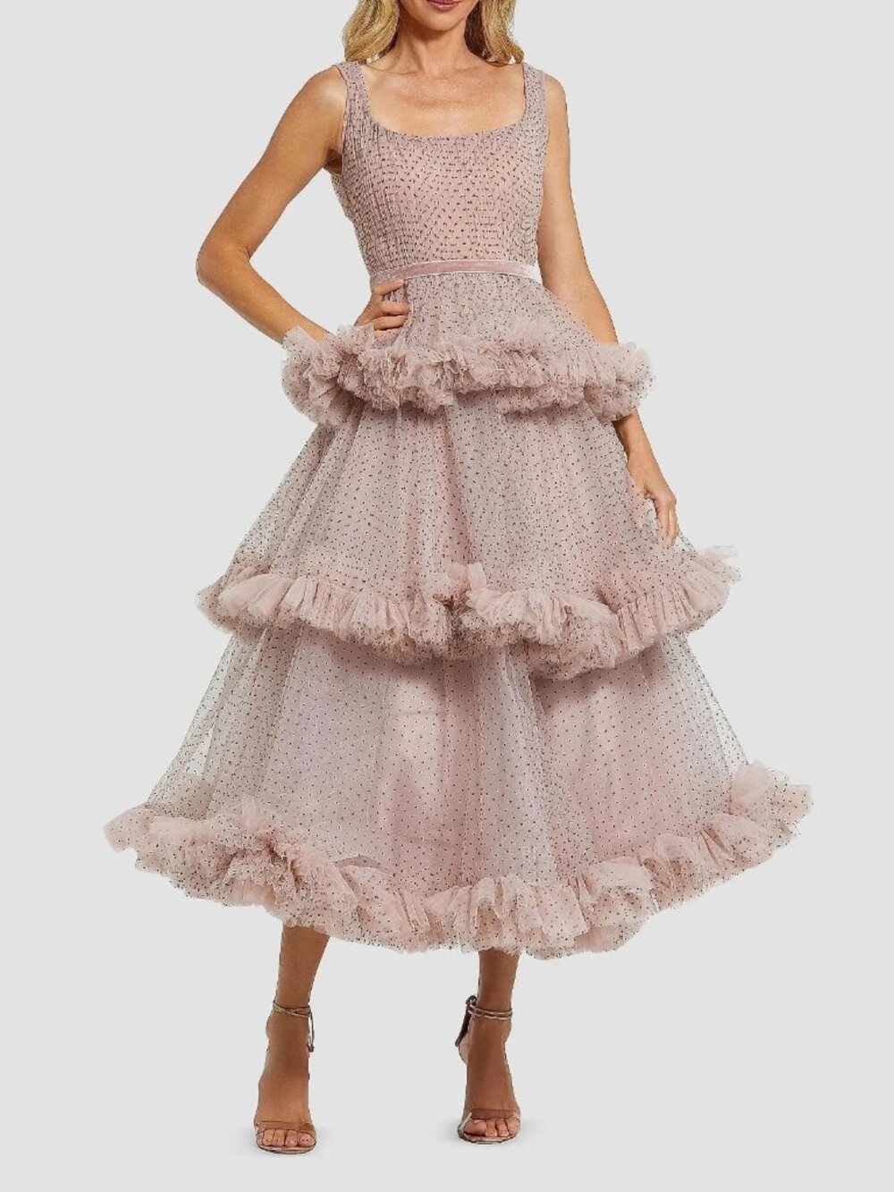 Mac Duggal Blush Pink Polka Dot Ruffle Tulle Cocktail Dress
